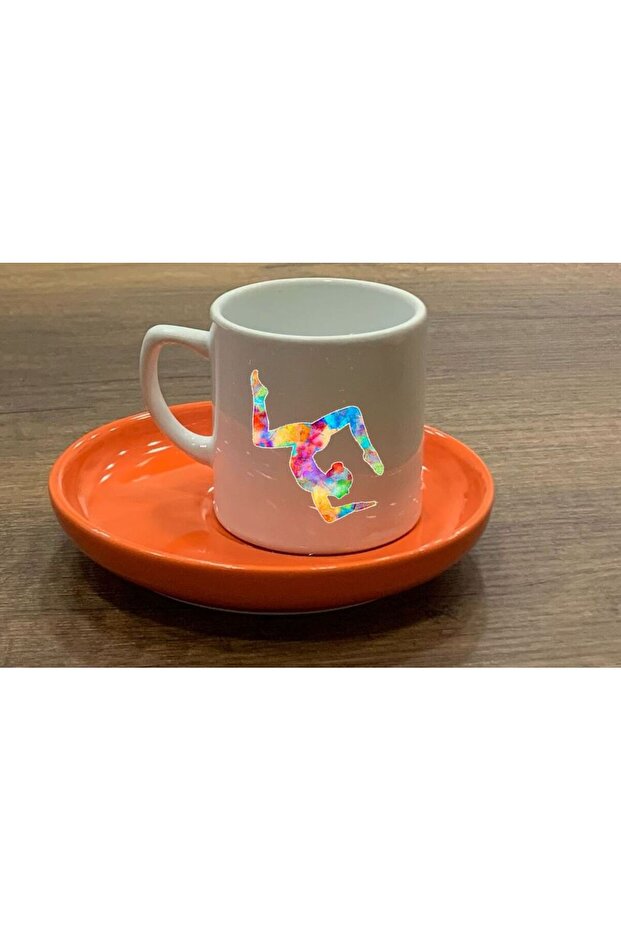 Yoga Printed Orange Turkish Coffee Cup