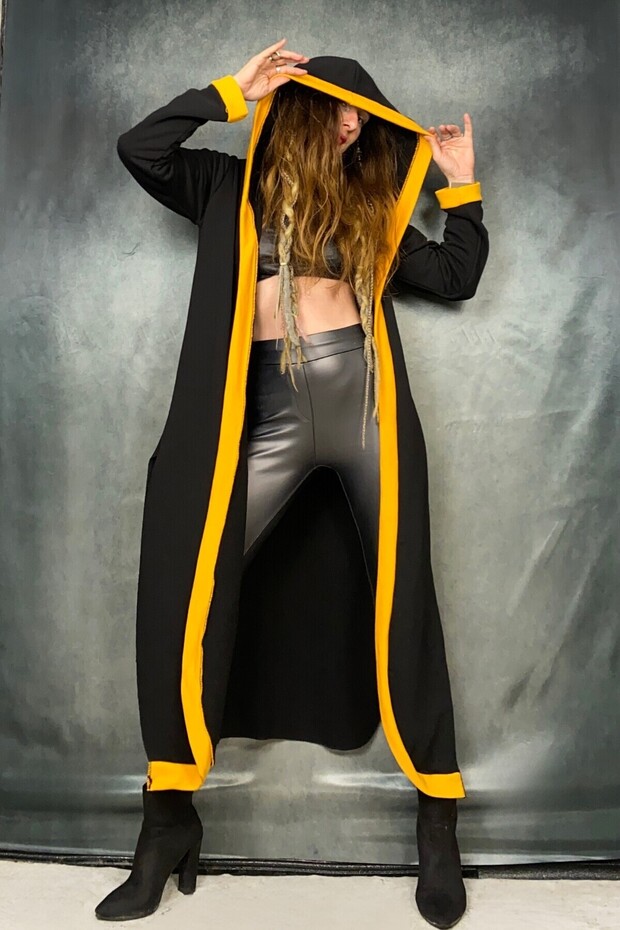 Yellow Striped Maxi Hooded Cardigan