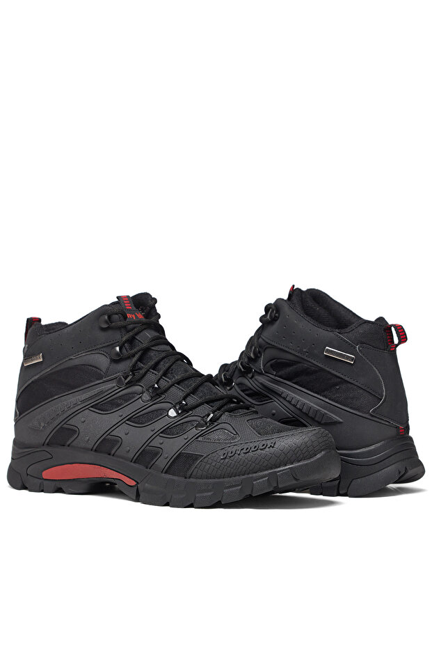 Uniszex piros fekete kényelmes szabású vízlepergető fűzős uniszex csizma - 2