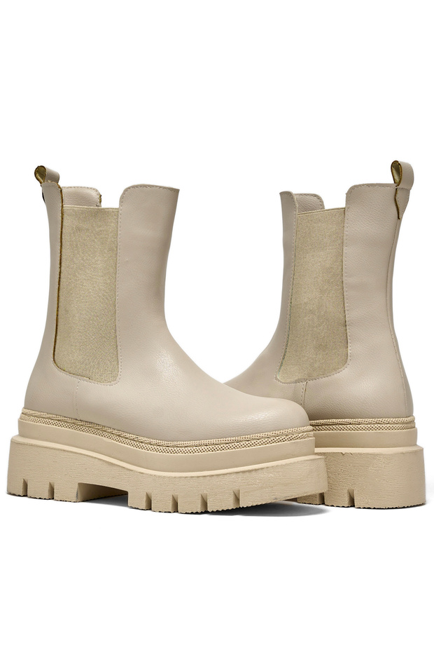 Damskie beżowe buty z wygodnym krojem, elastyczną podeszwą i grubym podeszwą - 5