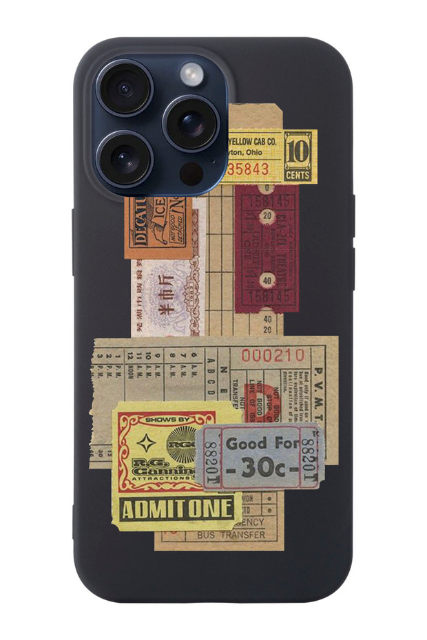 iPhone 15 Pro Compatible Launch Phone Case with Stamp Ticket Pattern