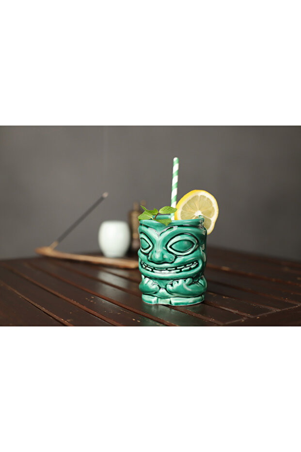 Tiki Cocktail and Soft Drink with Handle 350 ml Green Mug B5 - 1