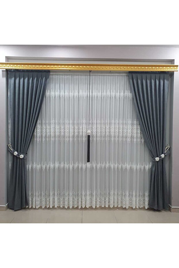 Tulle Curtain, patterned, rustic, pleated, double breasted