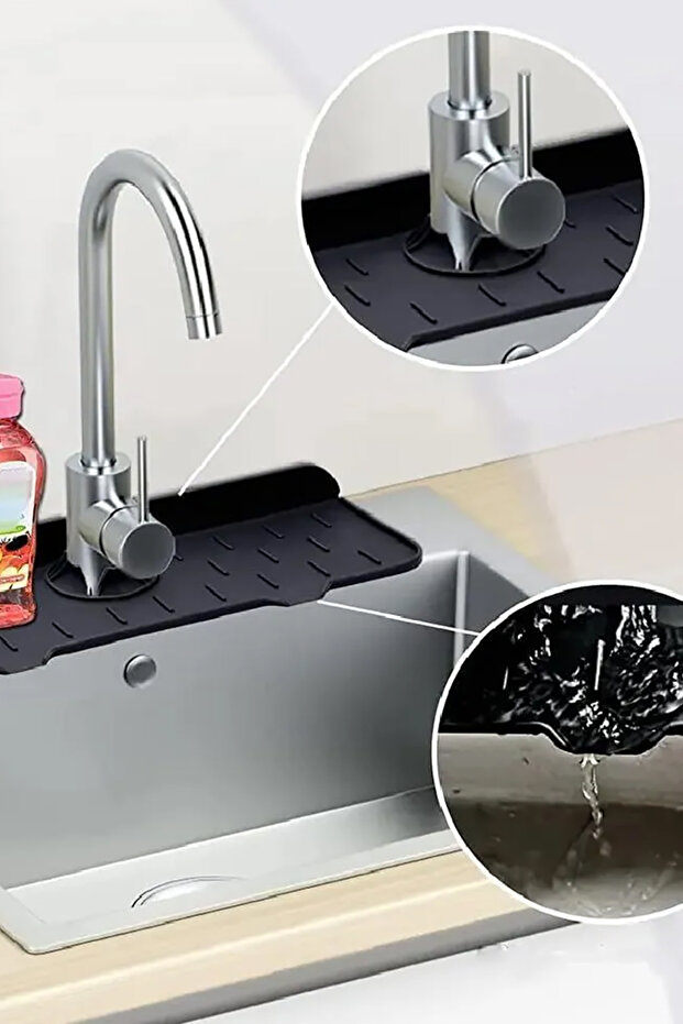 Aveo 1 Piece Gray/Yellow Color Kitchen Bathroom Sink Edge Silicone Mat Silicone Faucet Water Splash Prevention