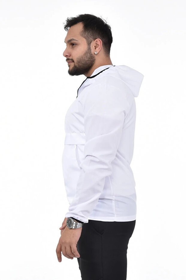 İxir Kanguru Cepli Yağmurluk Beyaz Düz - 2