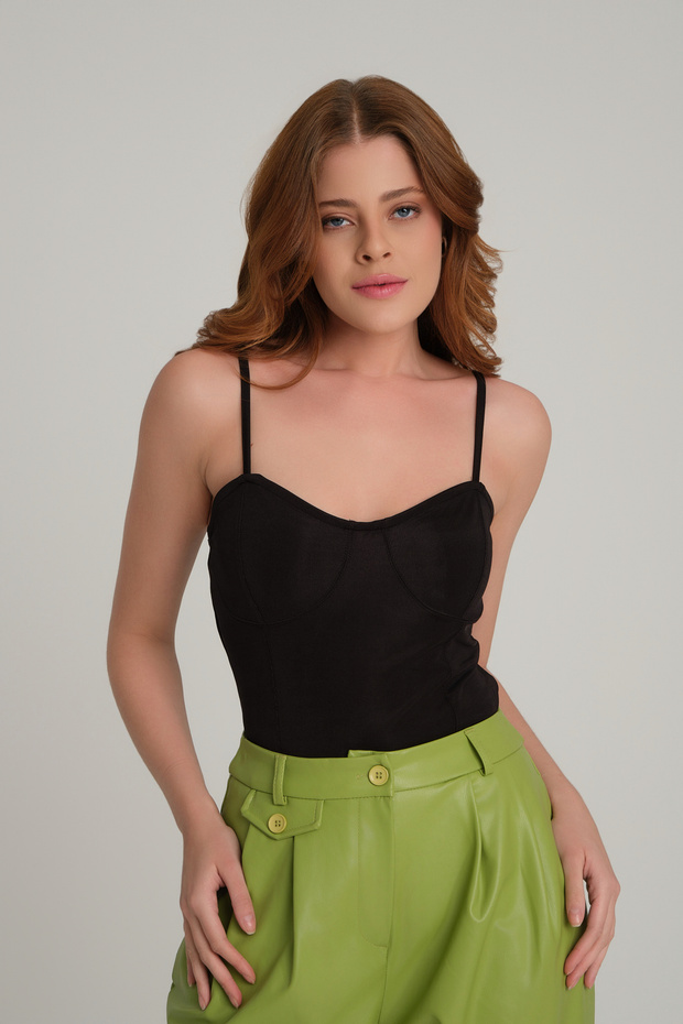 Thin Strap Bodysuit Black - 1