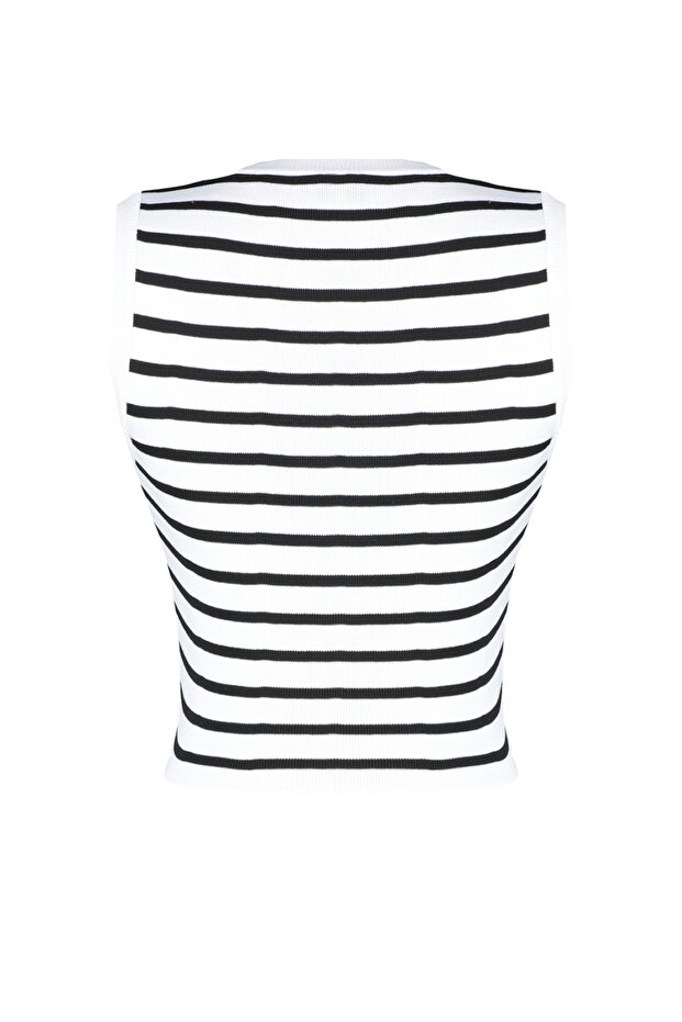 Ekru Crop Çizgili Triko İnce Bluz TWOSS23BZ00584 - 6