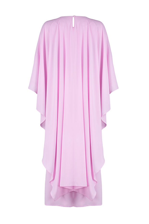 Lila Kemerli Pelerin Detaylı Şık Dokuma Abiye Elbise TCTSS24DB00003 - 9