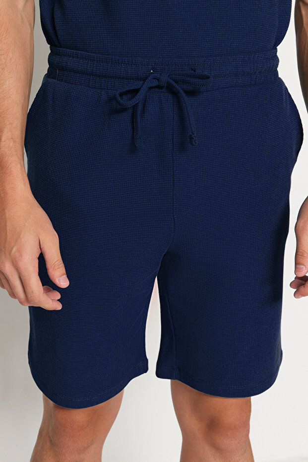 Lacivert Regular Fit Dokulu Örme Şortlu Pijama Takımı TMNSS23PT00032 - 10