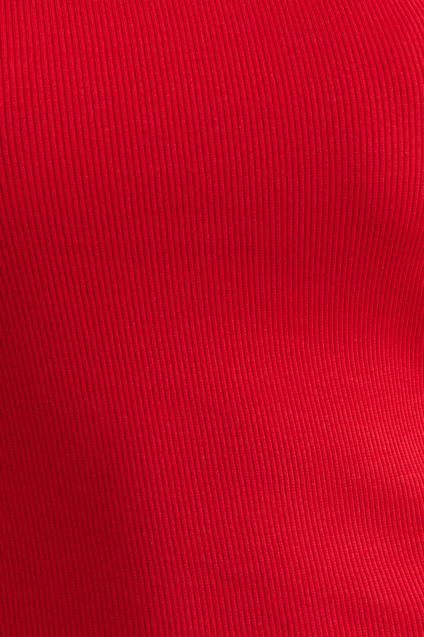 Kırmızı Fitted/Vücuda Oturan Fitilli Pamuk Esnek Örme Bluz TWOSS21BZ0579 - 5