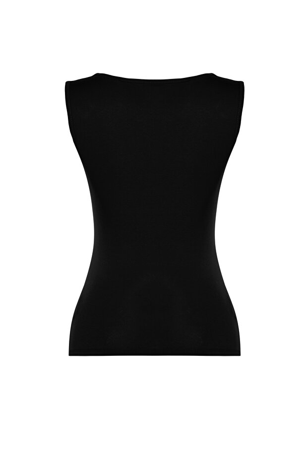 Siyah Kare Yaka Sıfır Kol Pamuklu Esnek Fitted/Vücuda Oturan Örme Atlet TWOSS24AL00013 - 8