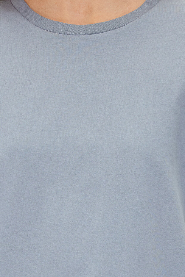 Gri %100 Pamuk Basic Bisiklet Yaka Örme T-Shirt TWOSS23TS00000 - 4