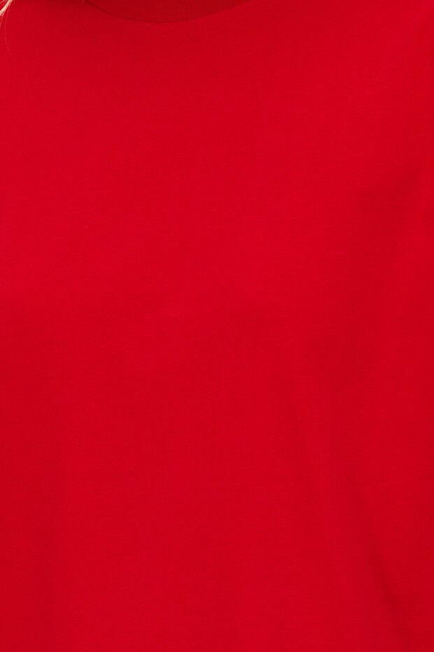 Kırmızı %100 Pamuk Basic Bisiklet Yaka Örme T-Shirt TWOSS23TS00000 - 6