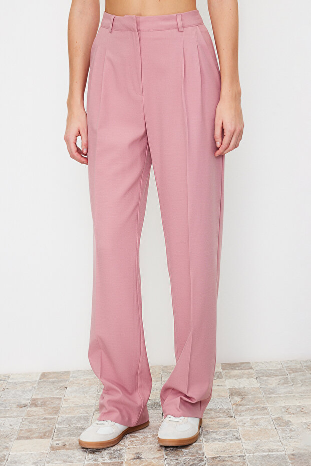 Açık Pembe Straight/Düz Kesim Dokuma Kumaş Pantolon TWOAW23PL00401 - 6