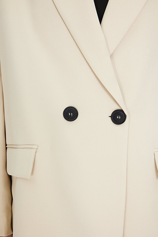 Taş Oversize Düz Kesim Basic Kruvaze Dokuma Blazer Ceket TWOSS24BC00028 - 8