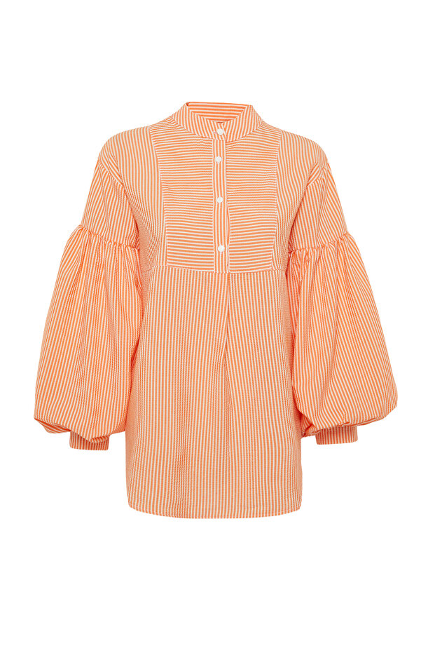 Narancssárga léggömb ujjú Seersucker szövött tunika TCTSS24UK00017 - 7