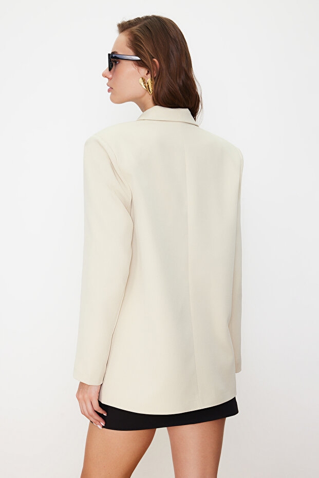 Taş Oversize Düz Kesim Basic Kruvaze Dokuma Blazer Ceket TWOSS24BC00028 - 9