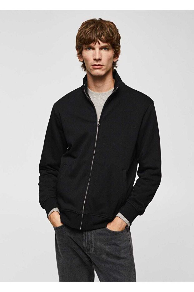 Fermuarlı pamuklu sweatshirt - 1