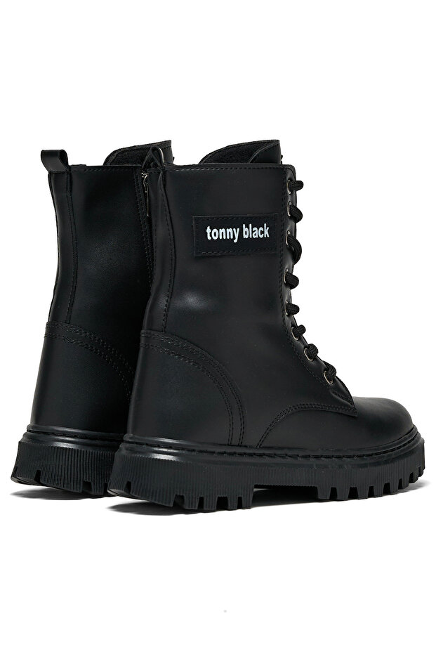 Çocuk Unisex Siyah Termo Taban Önü Bağcıklı Kar Botu - 3