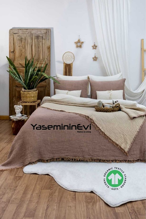 Müslin /kahve-açık Kahve / Tek Kişilik/ Yatak Örtüsü/ Pike Takımı ( 1 Yastık Kılıflı ) - 2