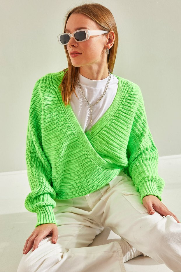 Women's Pistachio Green Tie-Detail Knitwear Cardigan Stk294