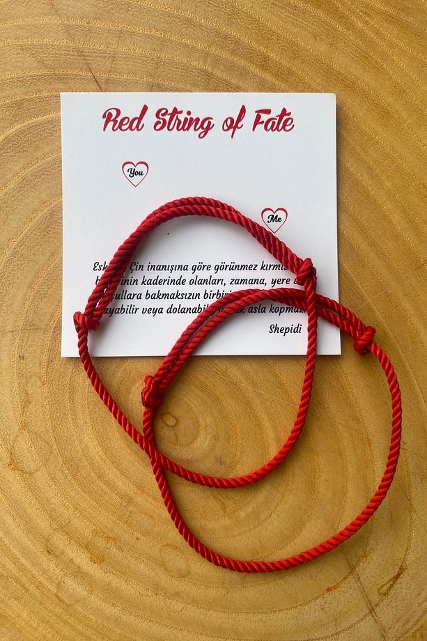 2'li Sevgililer Günü Kırmızı Ip Red String Of Fate Kabala Uzakdoğu Inanış Dilek Şans Bilekliği - 1