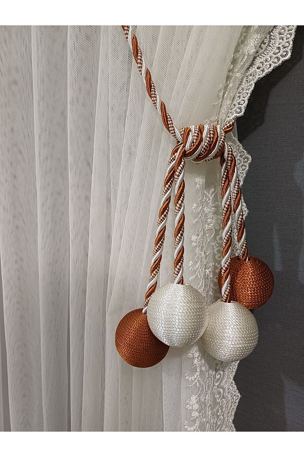 Ekru ve Bakır 4 toplu Tül Ve Fon Bağlama Aparatı Perde Bağı Kruvaze Tavan Bağlama Korniş Takmatik - 1