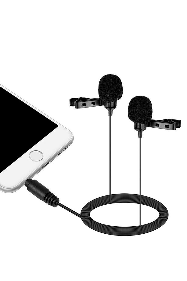 Çiftli 3.5mm Jak Girişli Yaka Mikrofonu Telefon Kamera Bilgisayar Uyumlu Oyuncu Yayıncı Mikrofonu - 1