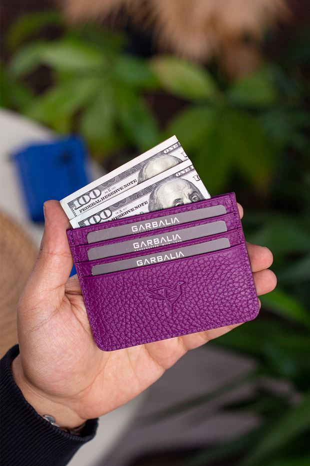 Cape Genuine Leather Classic Thin Unisex Purple (Plum) Card Holder