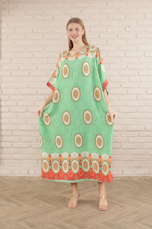 Women's light green print plus size woven viscose dress long dress