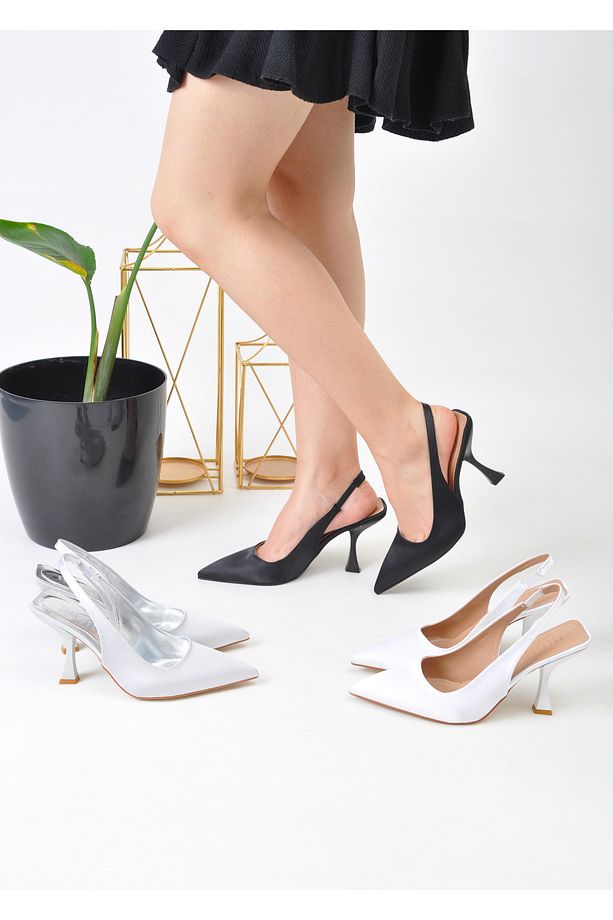kadın saten klasik topuklu Stiletto ayakkabı - 6