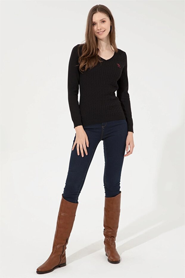 Schwarzer Basic-Pullover für Damen - 4