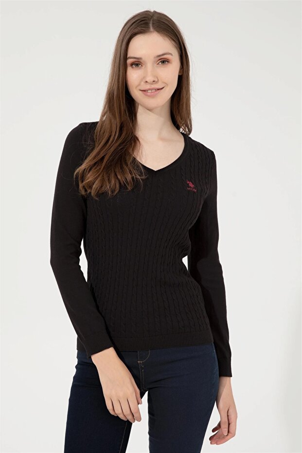 Schwarzer Basic-Pullover für Damen - 2
