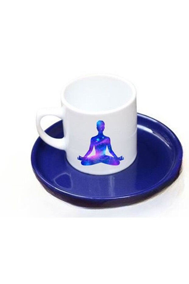 Dark Blue Yoga Printed Turkish Coffee Cup