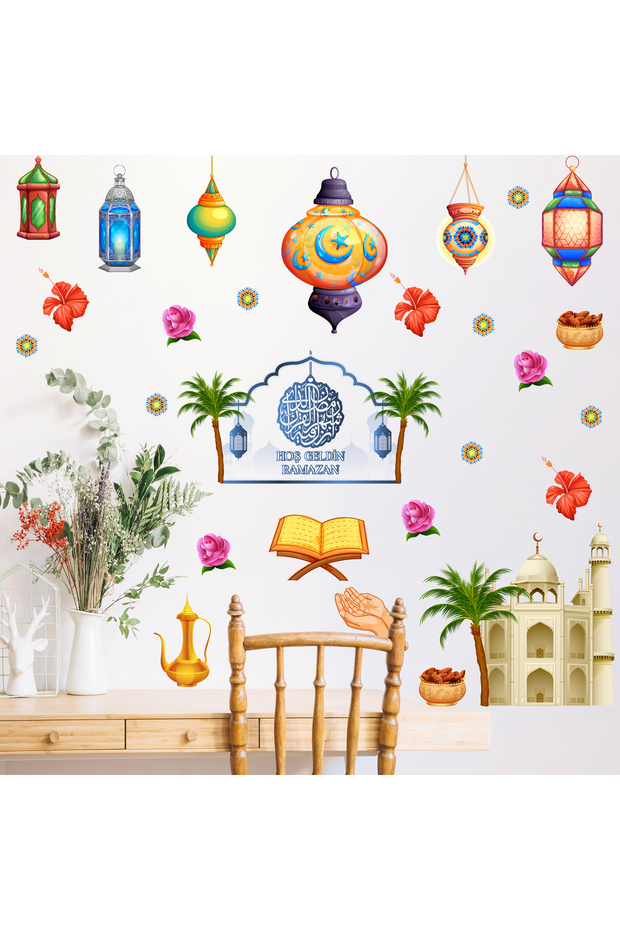Ramadan Bear Themed Door Glass Wall Display Ornaments Welcome Ramadan Sticker - Sticker Set