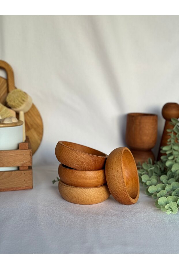 4lü Ham Ahşap Kase Seti - 3
