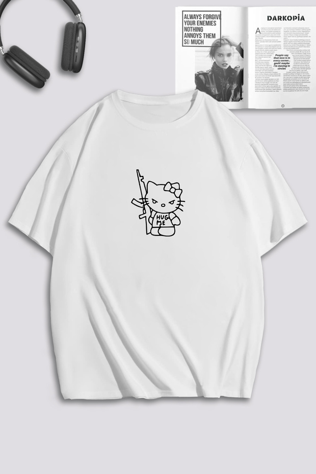 Unisex Women Men Hello Kitty Hug Me Printed Special Design Oversize T-shirt