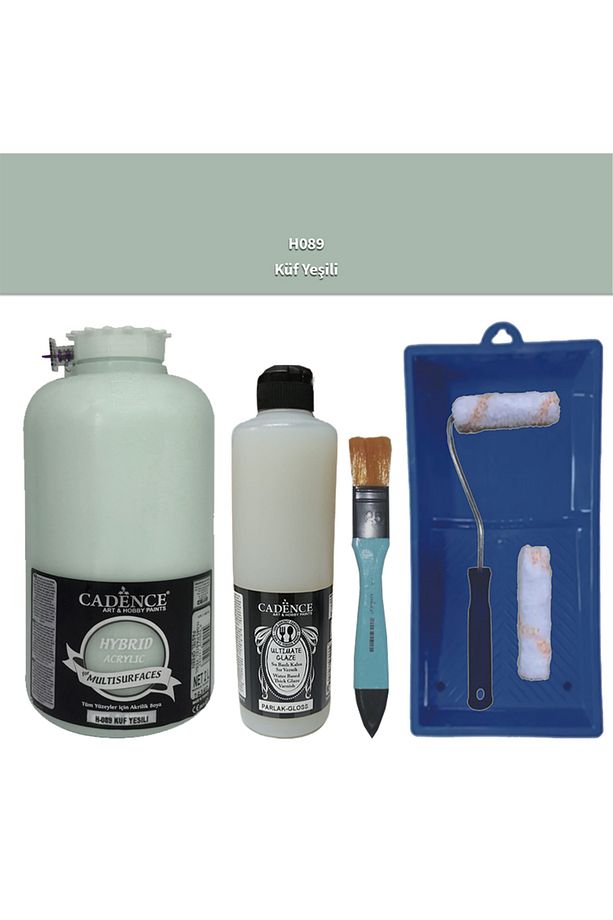 Mobilya Boyası-Cadence Multisurface H-089 Küf Yeşili 2Lt Ultimate Parlak Vernik 500Ml Saten Rulo Set - 1