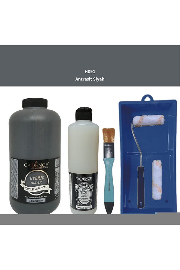 Mobilya Boyası-Cadence Multisurface H-091 Antrasit 2Lt Ultimate Parlak Vernik 500Ml Saten Rulo Set - 1