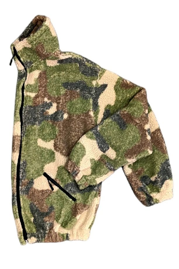 Erkek Oversize Fermuarlı Kalın Pelüş Ceket-Kamuflaj - 3
