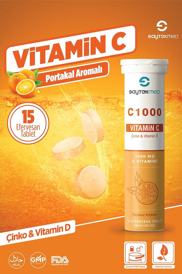 C1000, C Vitamini, D Vitamini Ve Çinko Içeren Takviye Gıda 15 Efervesan Tablet - 1