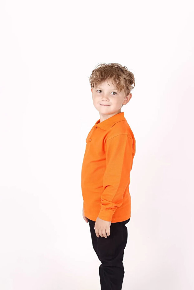 Unisex Polo Collar Long Sleeve Orange T-shirt