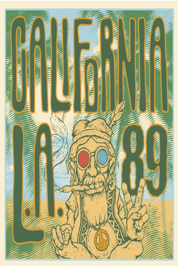 Galifornia L.A Hippie Dad Peace Love Music Retro Wood Poster