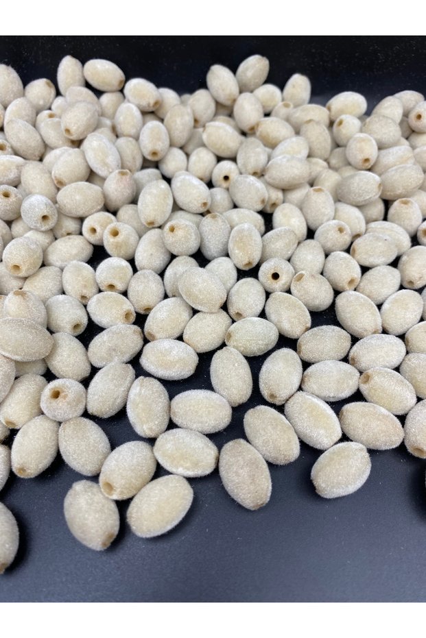 Cream Color Almond Model Velvet Bead Jewelry, Bag Making Bead (100gr,~40 Pieces)