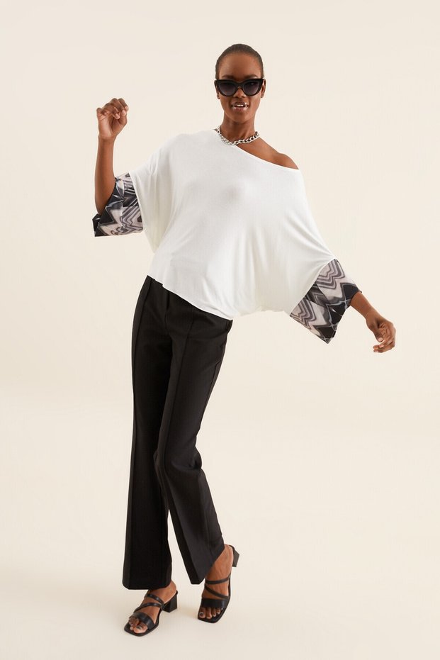 Women's White Wide Cut Sleeve Detailed Casual Tunic