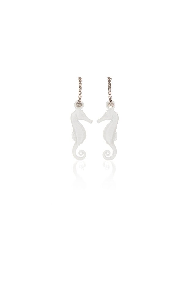 Neon White Antiallergic Sea Horse Earrings