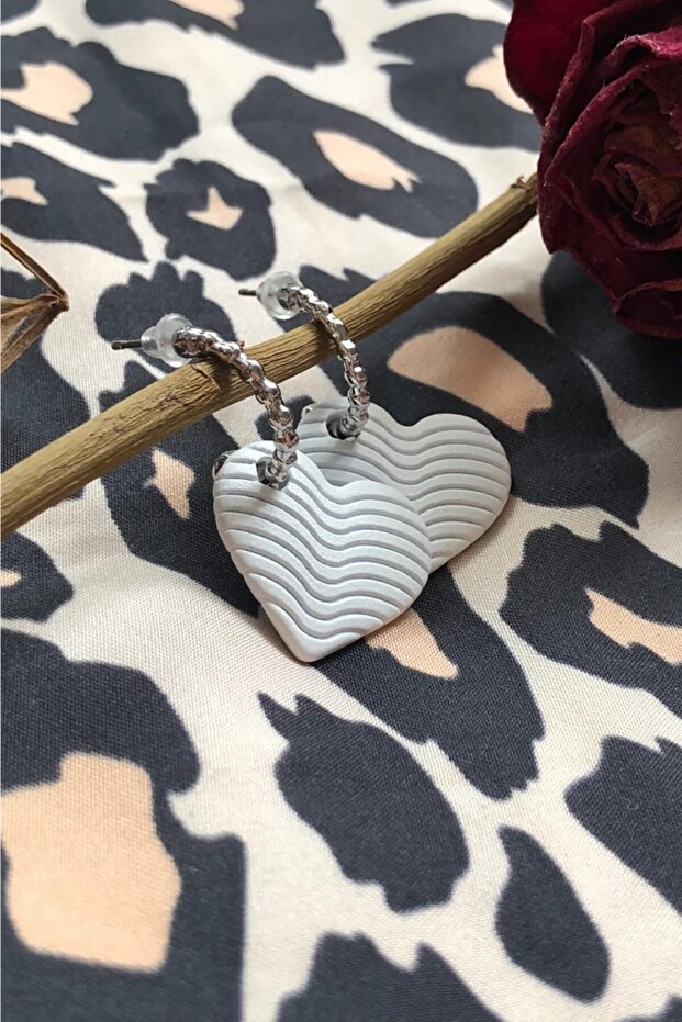Matte White Color Antiallergic Heart Earrings