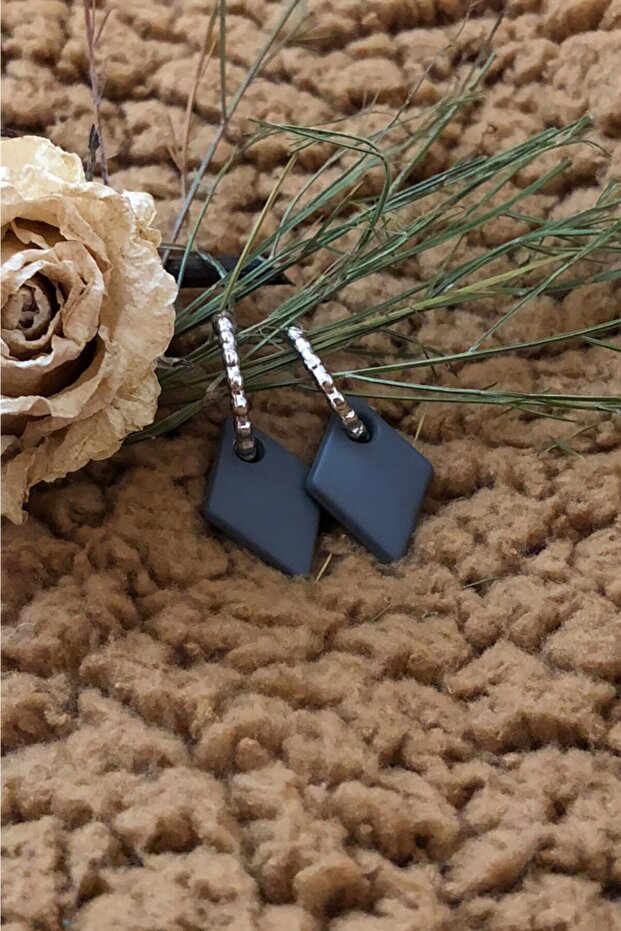 Matte Antique Gray Color Antiallergic Tile Earrings