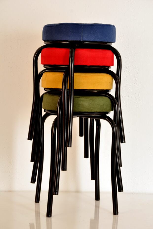 Black Fabric Metal Stool 4 Pieces