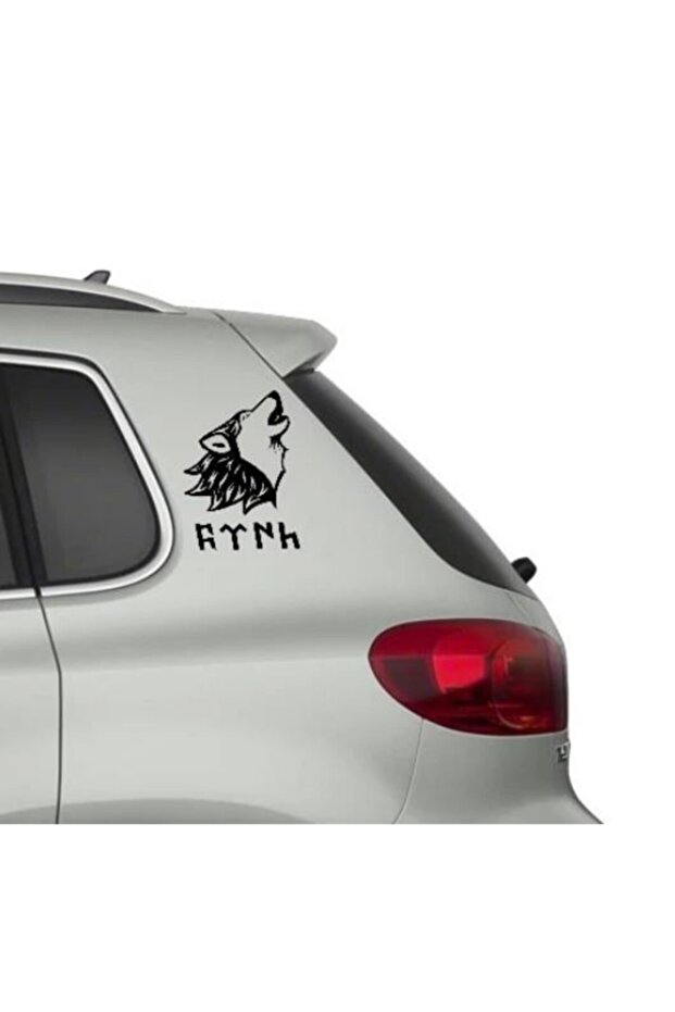 Howling Wolf Silhouette + Gokturkish Turkish Text - Auto Sticker - Black